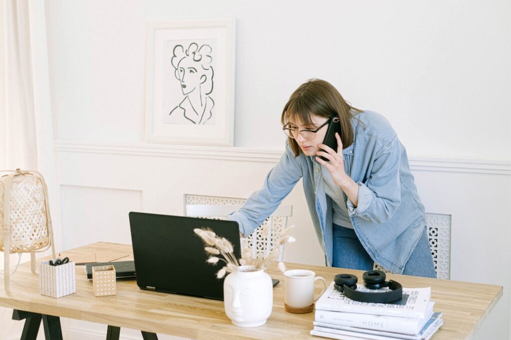 a woman recruiter talking on a phone