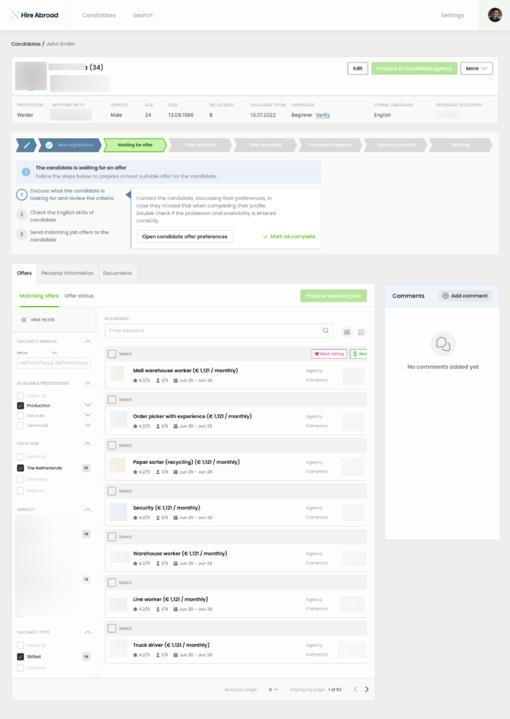 Automated Matching of Vacancies for Candidates