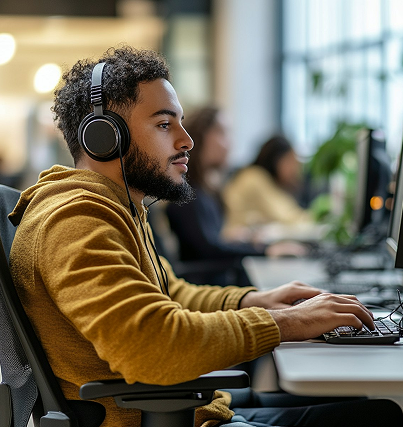 Man working on computer at desk