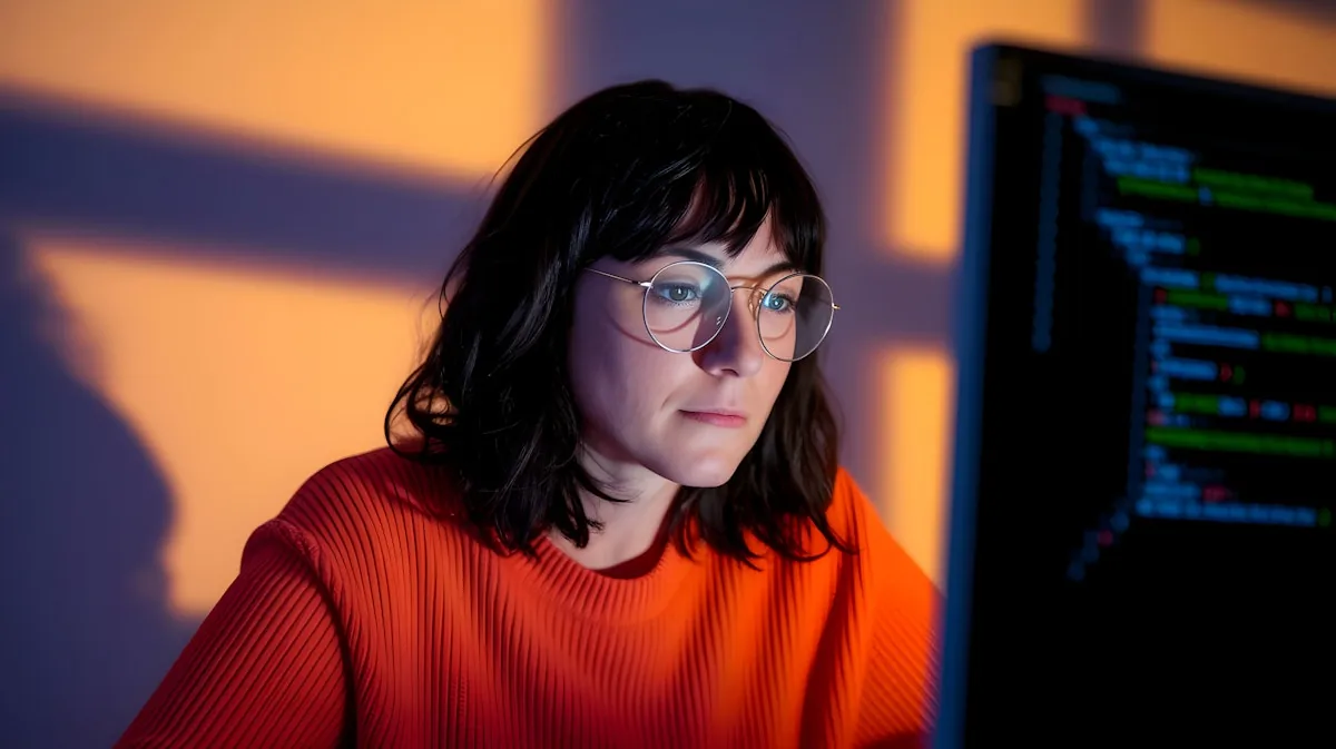 Woman at home on computer