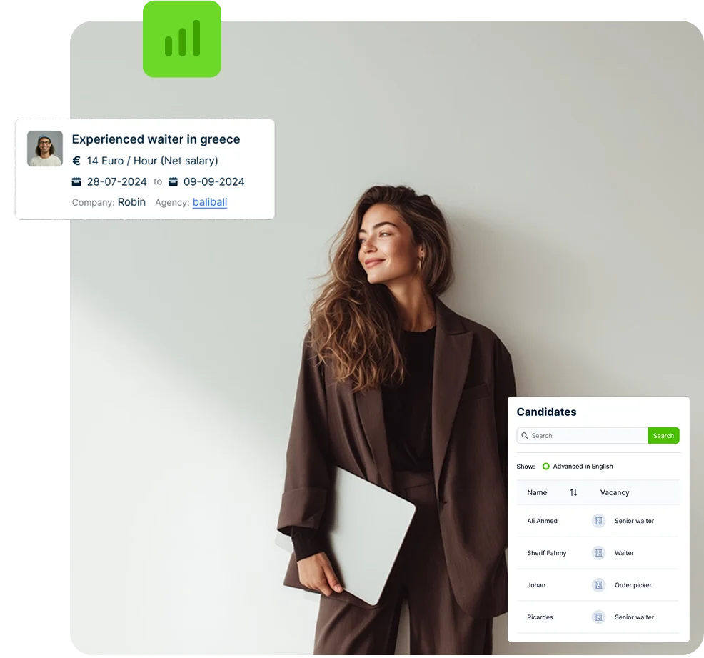 Business woman smiling at the side holding laptop