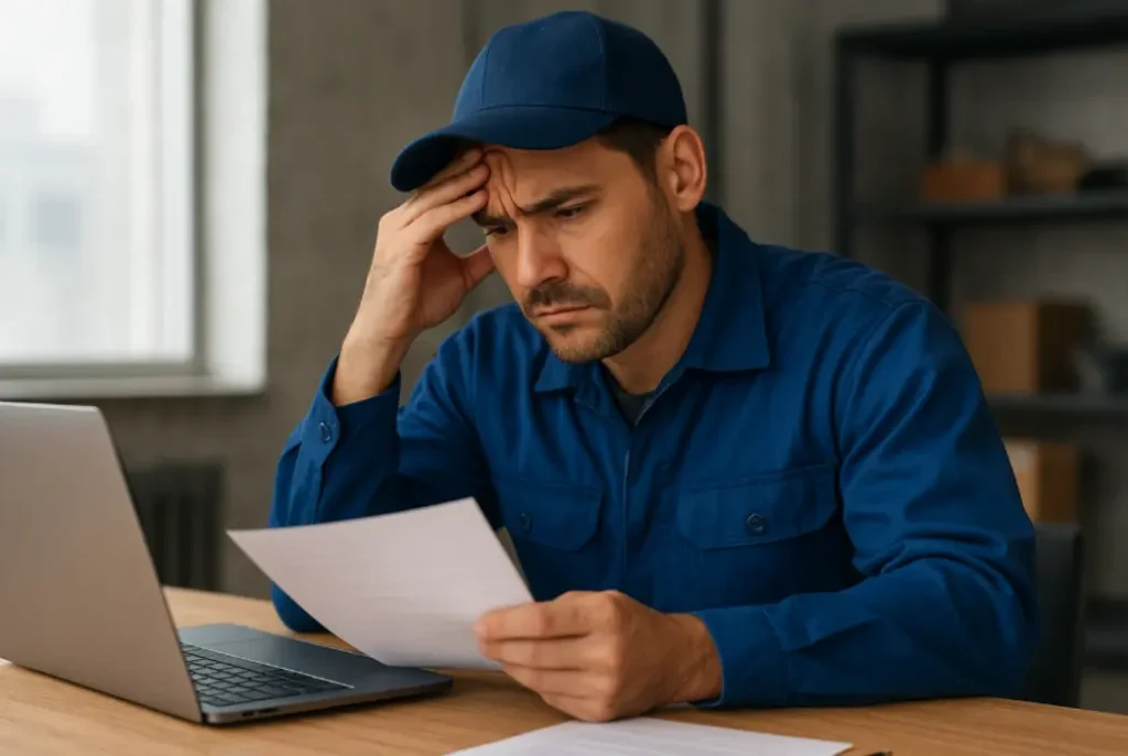 Nervous blue-collar worker