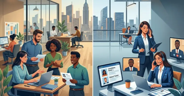cartoonish image of agncy and in-house recruiters