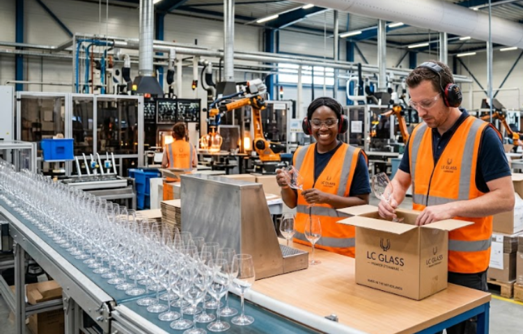 Man and woman working at production line