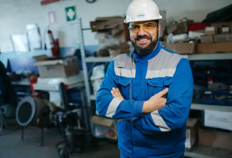 Worker with safety glasses