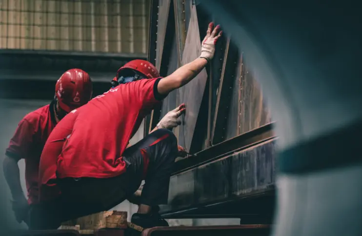 Workers on production site