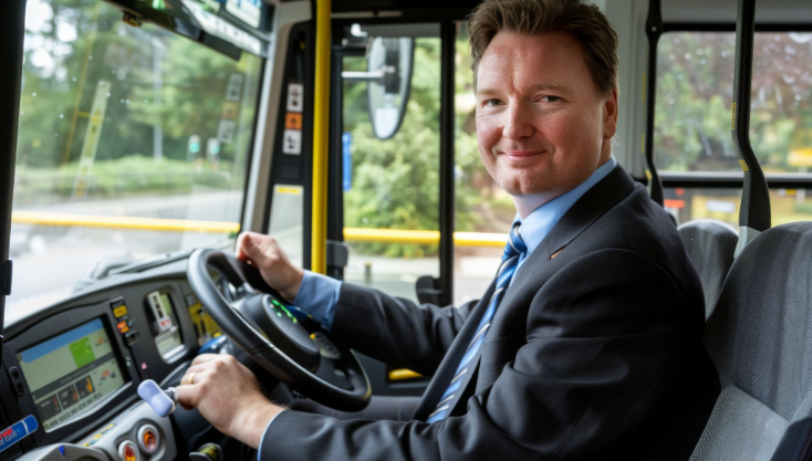 Bus driver smiling for the camera