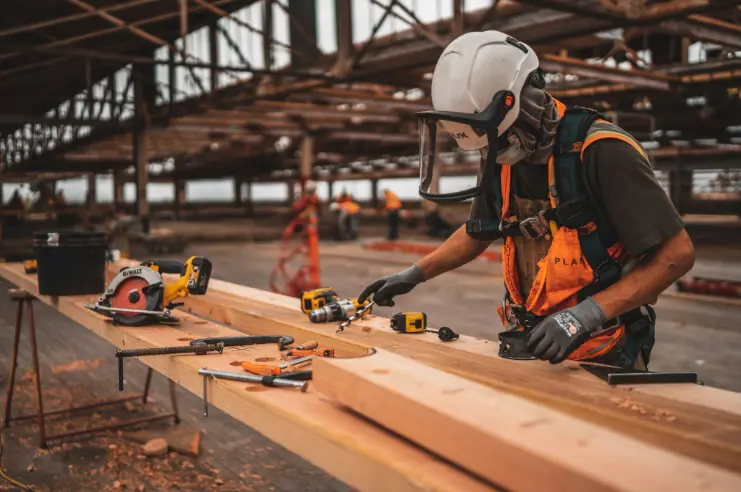 Woodworker working at production site