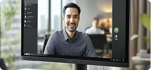 man in video meeting