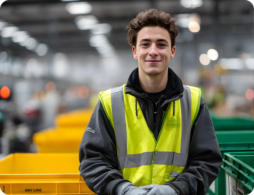blue collar worker with protective vest