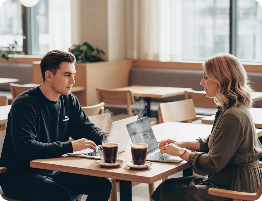 2 cooworkers working behind their laptop