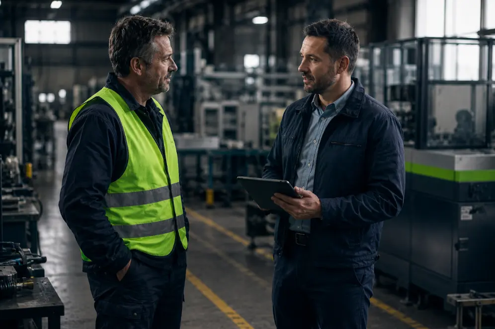 Worker and recruiter talking