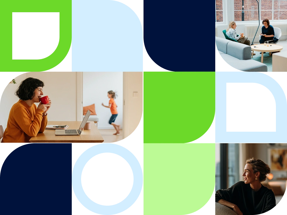hero section graphic with people and squares