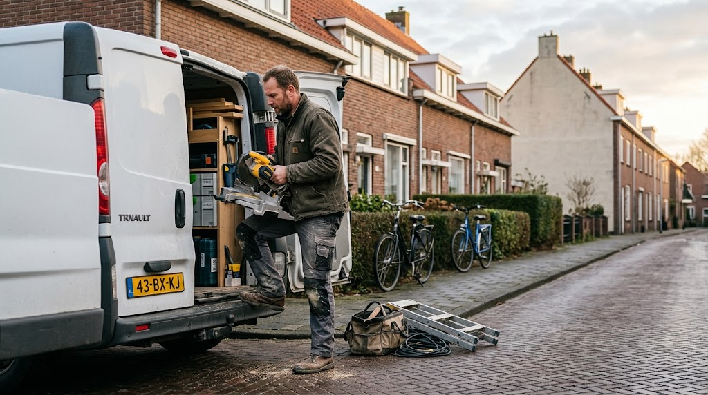Freelance contractor putting tools back in van
